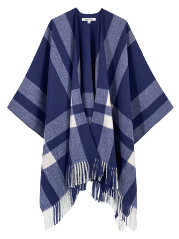 Navy Check Poncho Cape